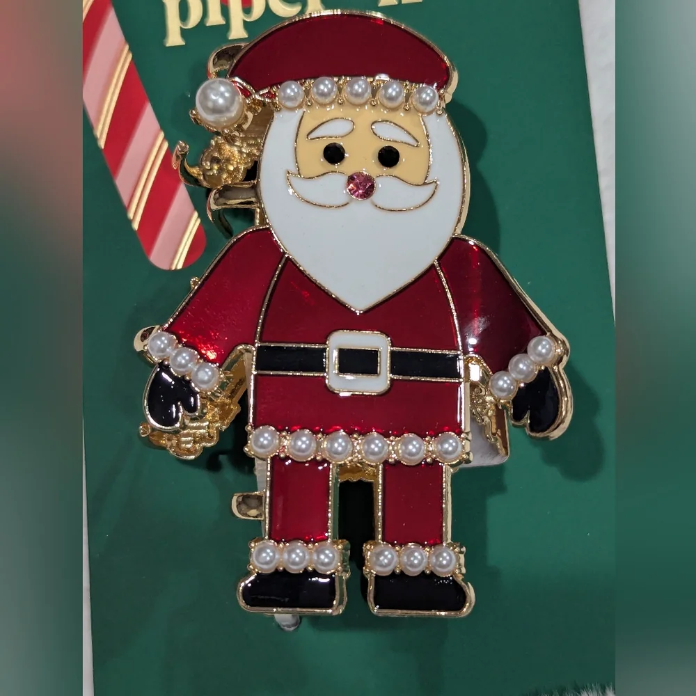 NEW Piper K Festive Santa Hair Clip - Red, Gold, and Black